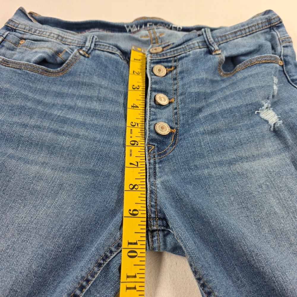 Wallflower Flirty Curvy High Rise Button Fly Flare Denim Distressed Faded Jeans - Picture 11 of 16